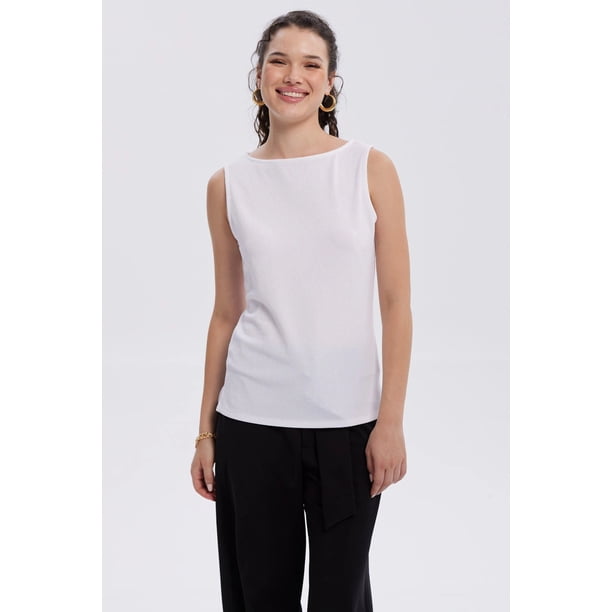 Polera Mujer Con Textura Y Abertura Blanco