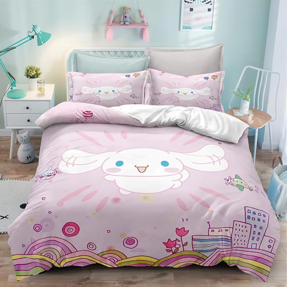 The CIN-namoroll Theme Bedding Set3 Piece 3D Cartoon Printed Breathable Durable Microfiber Comforter SetGifts for Kids Teenagers Adult