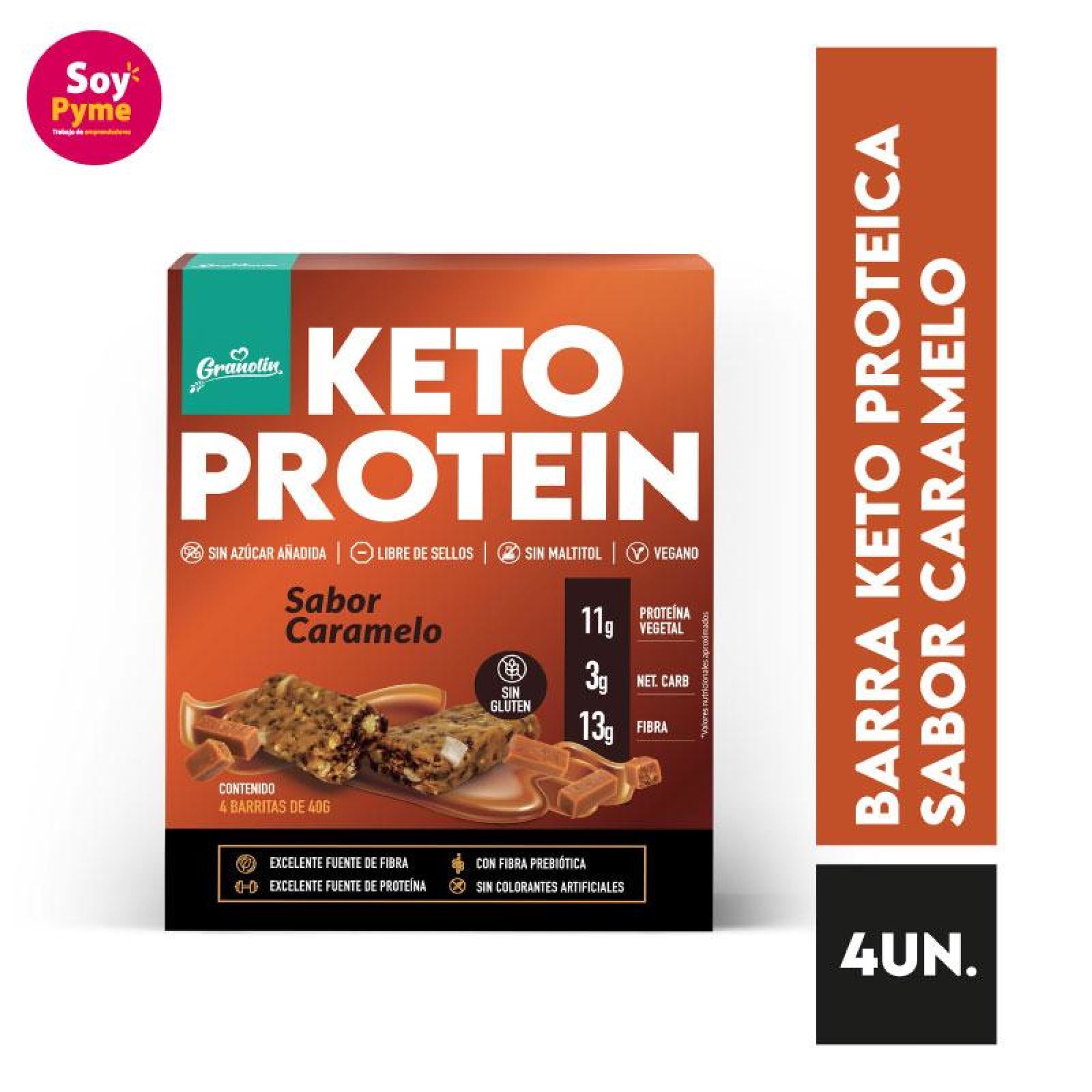 Keto Protein Pack 8 Barritas Sabor Caramelo Granolín