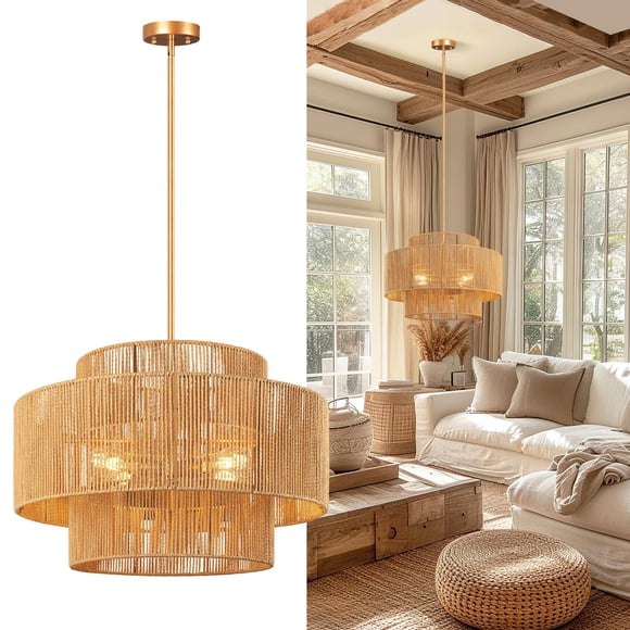 Candelabro CLARSYNE 61 cm 4 lámparas de ratán estilo boho
