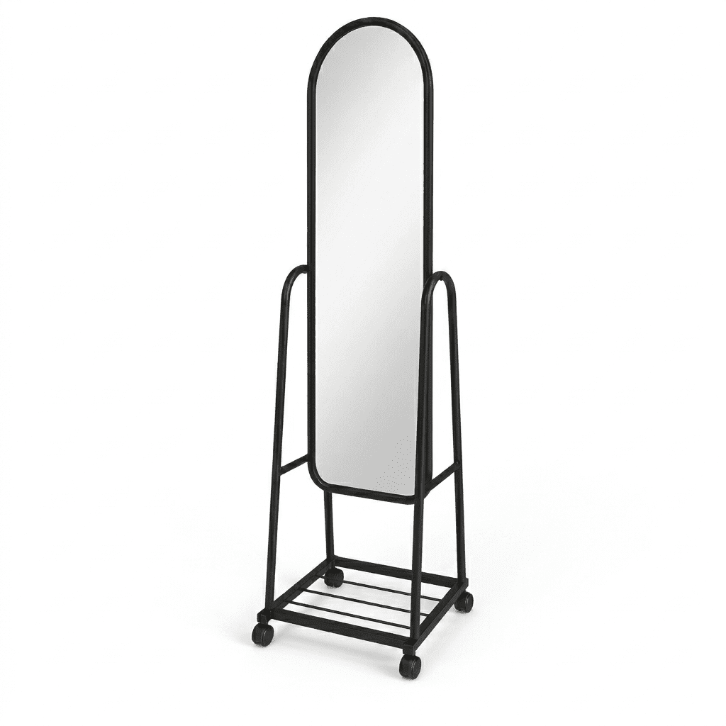 Genérico - Espejo De Cuerpo Completo Con Ruedas Y Repisa 160 Cm – Diseño Moderno Negro