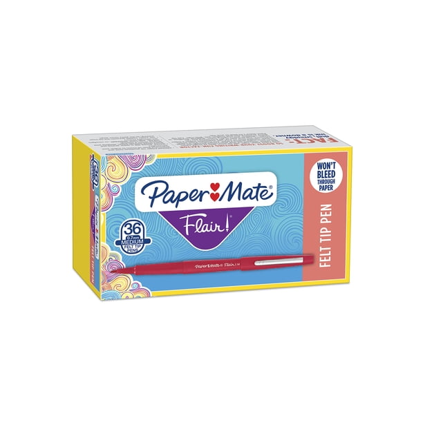 Bolígrafos con punta de fieltro Paper Mate Flair de punta mediana, color rojo, 36 unidades