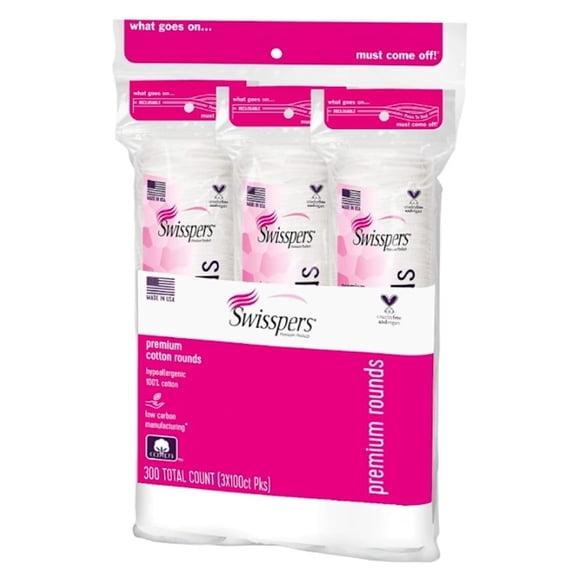 Cotton Rounds Swisspers Premium, 100% algodón puro, 100 unidades, x3