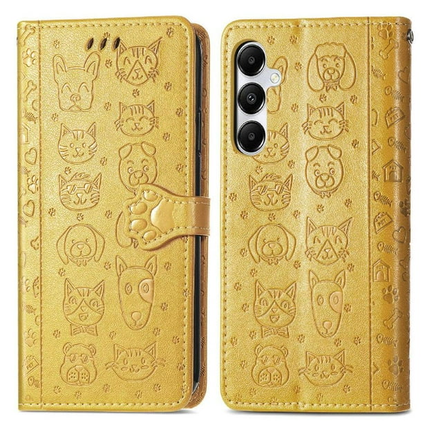 Funda Cartera FOXDOCK para Samsung Galaxy A35 5G , Flip PU con Relieve de Gatos y Perros, Tarjetero y Soporte