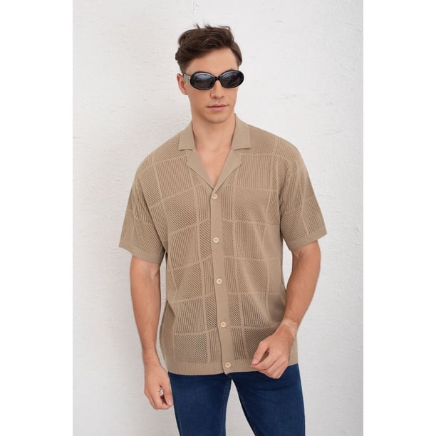 Camisa Hombre Manga Corta Hilo Tejida Algodon Calidad Premium 7224