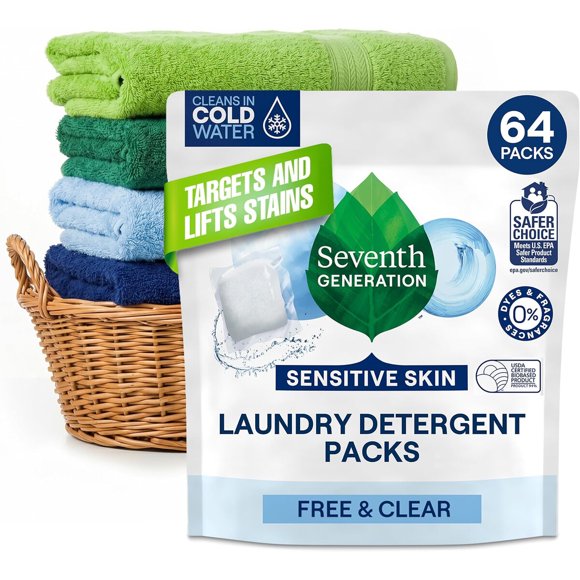 Seventh Generation Laundry Packs Free Clear para Piel Sensible