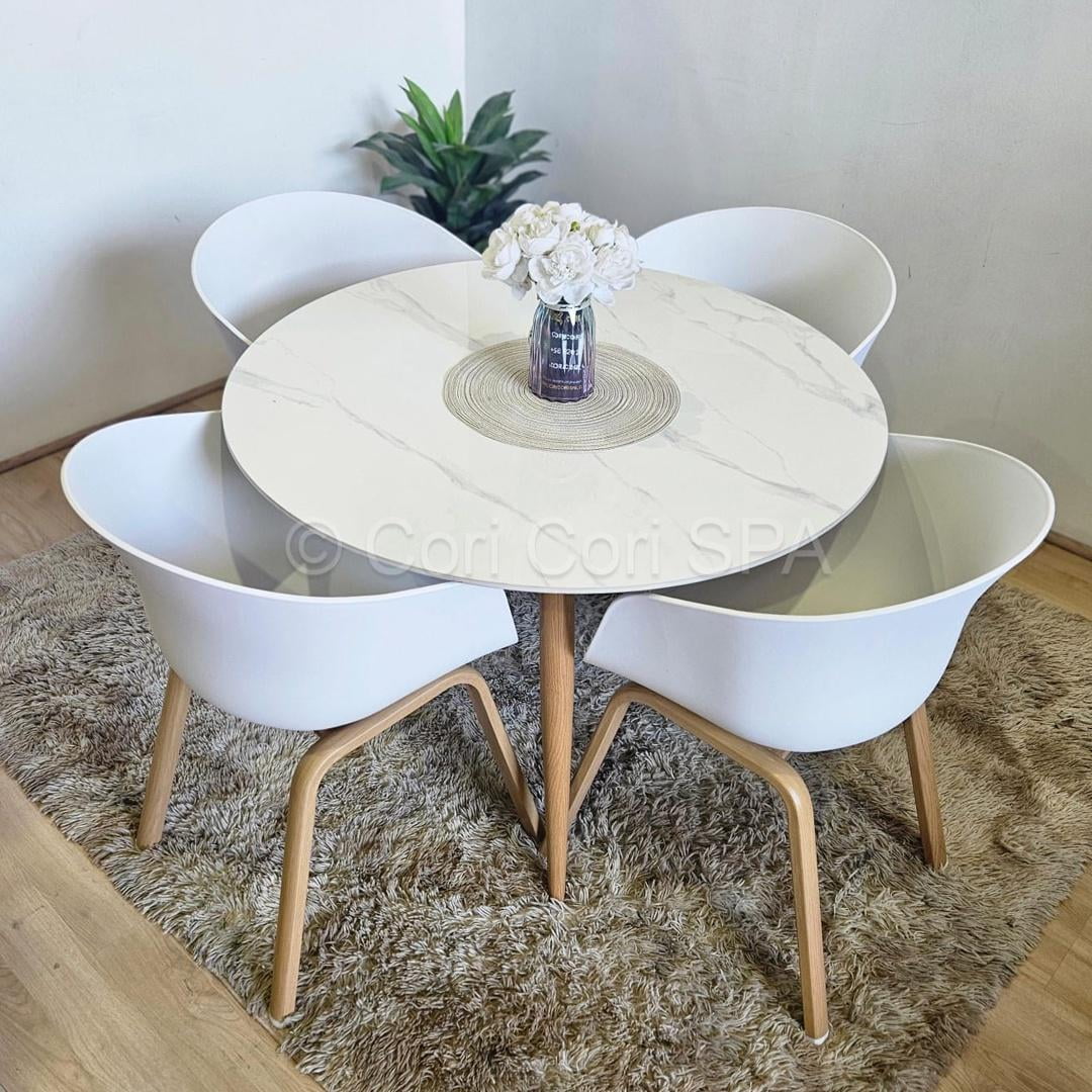 Cori Cori - Comedor Mármol D100 + 4 Sillas Cup Blancas