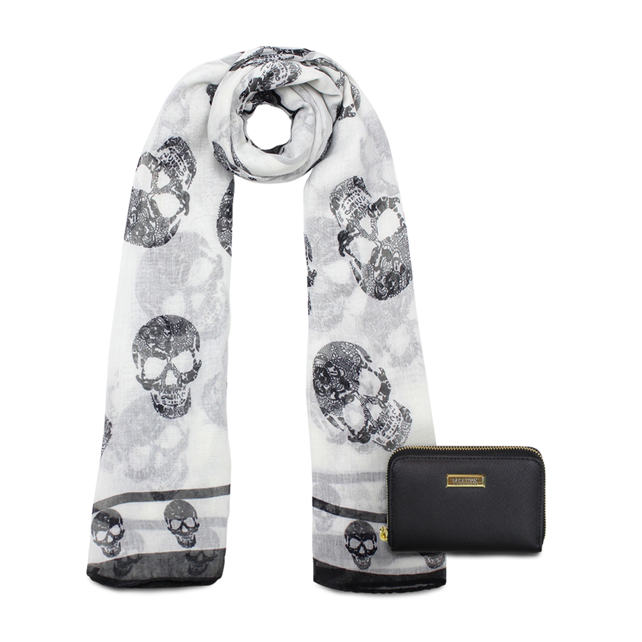 Kubayoff - Kenneth Cole - Pack Bufanda Oni Blanca + Billetera Trifold Negro