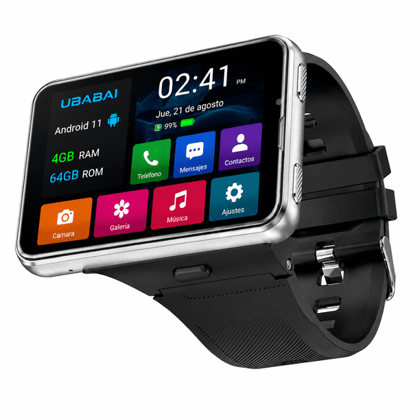 UBABAI Smartwatch Android 11 4G con Sim Nano Pantalla Táctil de 2.88" Reloj Inteligente con Llamadas Cámara Dual WiFi Bluetooth y 4GB Ram 64GB Rom