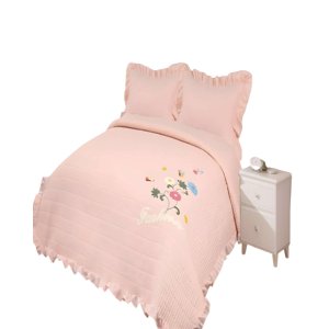 Genérico - Cubrecama Quilt De Verano Con Flores Bordadas 2 Plazas Beige