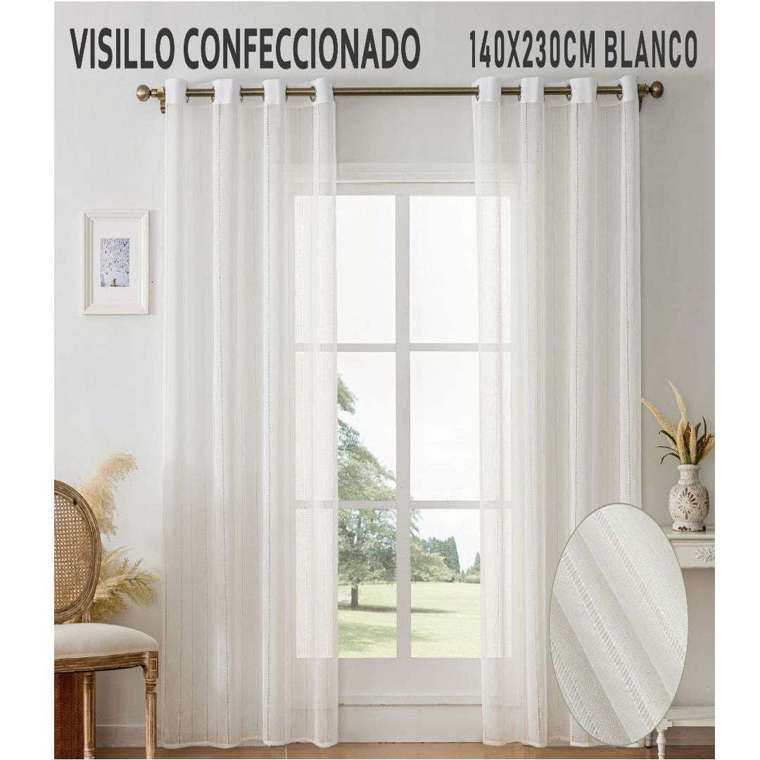 Oem - Cortina Visillo 2 Paños Cortina 8 Anillos Deco 140x230cm 2