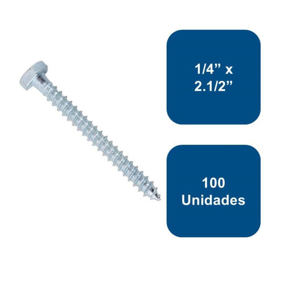 Anclajes - Tirafondo Hexagonal Zincado 1/4"" X 2.1/2"" 100Un.