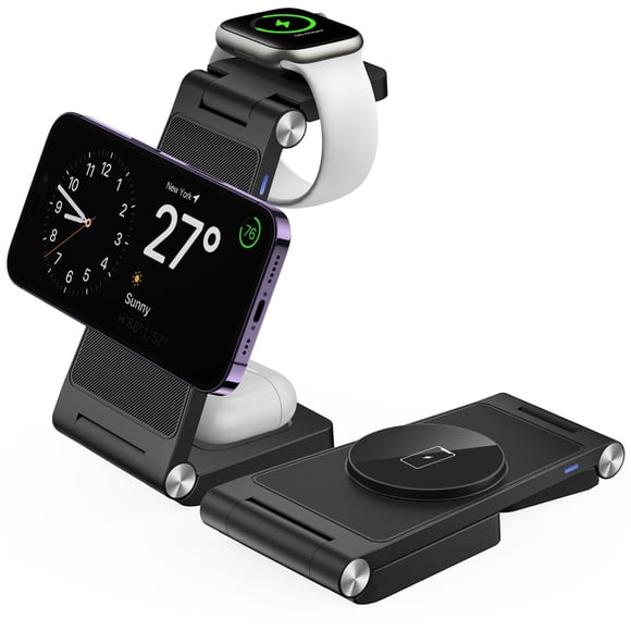 Soporte de cargador inalámbrico GEJIUCAI 3 en 1 para iPhone y Apple Watch