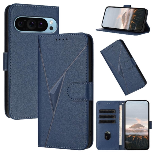 Funda Cartera Fibra de Carbono para Google Pixel 9 Pro XL con Soporte y Cierre Magnético Azul