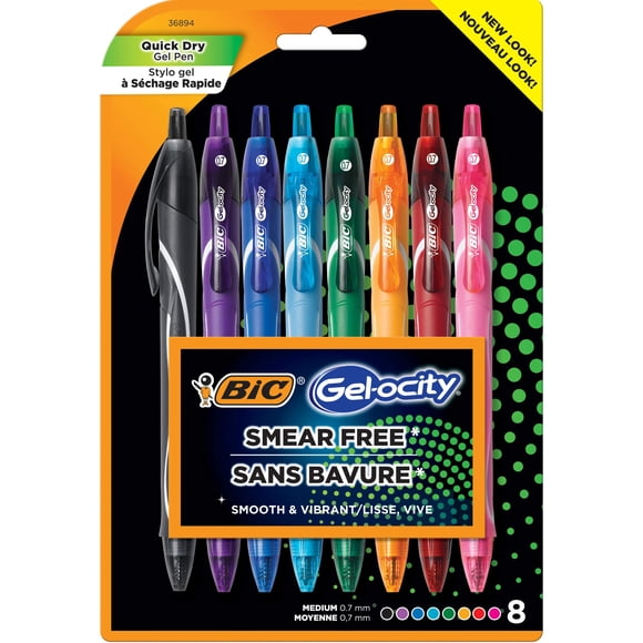 Bolígrafos de gel BIC Gelocity de secado rápido, varios colores, 0,7 mm, paquete de 8