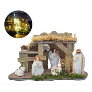 Oem - Pesebre Navideño Portal Nacimiento Con Luz Navidad 24Cm
