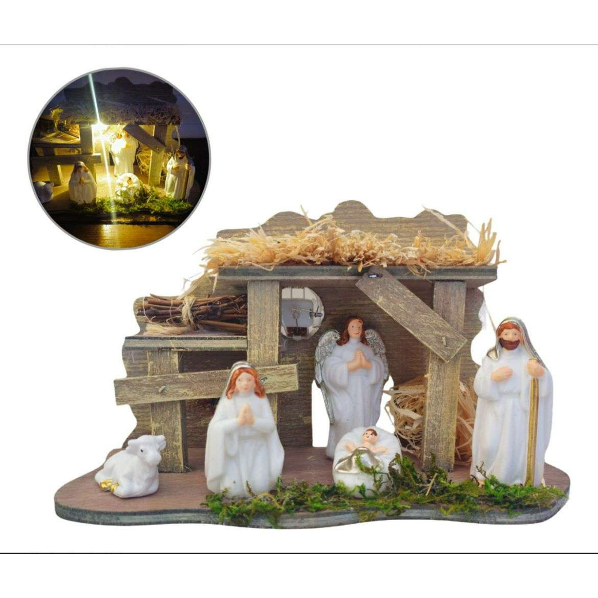 Oem - Pesebre Navideño Portal Nacimiento Con Luz Navidad 24cm