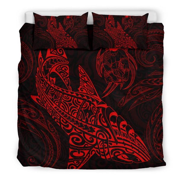 Juego De Funda Nórdica Shark Polynesian Polynesian Tattoo Red