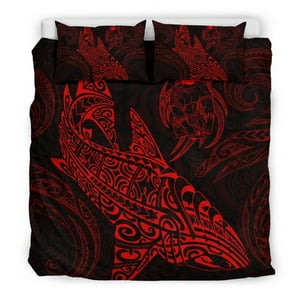 Milsleep - Juego De Funda Nórdica Shark Polynesian - Polynesian Tattoo Red