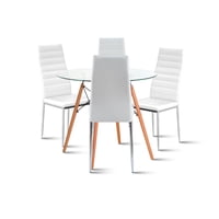 Klik Muebles - Comedor Mesa Eames 80Cm Redonda Vidrio + 4 Sillas Dining Liana Acolchadas - Blancas