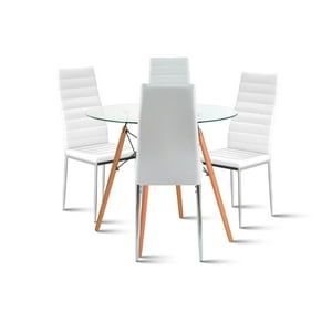 Klik Muebles - Mesa Eames 80Cm Redonda Vidrio + 4 Sillas Dining Liana - Blancas