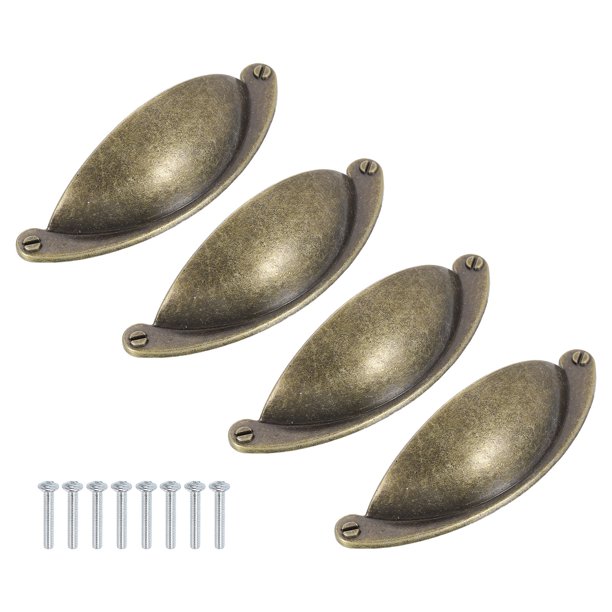 Tiradores de Cajón, 4Pcs 2-1/2" - Tiradores de Copa de Aleación de Zinc con Tornillos, Manijas de Hardware para Armario, Tirador de Concha para Cómoda Baño Cocina (Bronce)