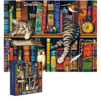 Genérico - Rompecabezas 70X50Cm Gato Y Libros, Multicolor