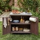 thumbnail image 1 of K&K 42.1" Outdoor Kitchen Island with Side Shelf, Outdoor Grill Cart with Storage Cabinet, Outdoor Kitchen Cabinet with Stainless Steel Top, Adjustable Shelf and 4 Wheels for Pizza Prep, Dark Brown, 1 of 3