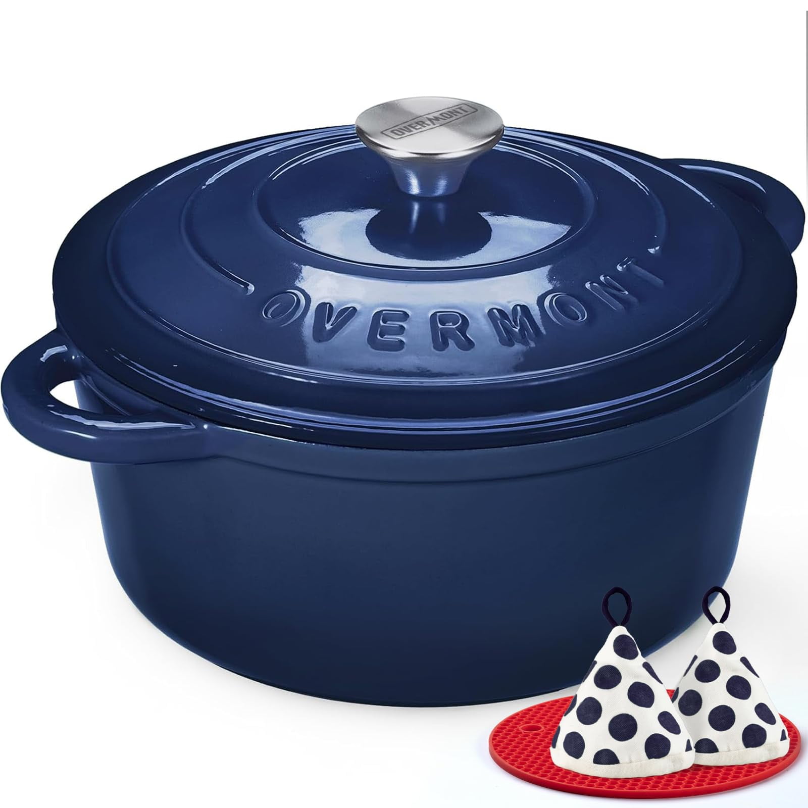 Horno Holandés Overmont De Hierro Fundido Esmaltado, 5,5 L, Azul Índigo