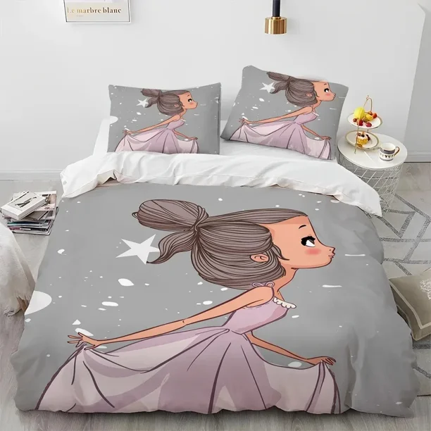 Cartoon Cute Ballet Girl Ballerina Comforter Bedding Set,Duvet Cover Bed Set Quilt Cover Pillowcase Size Bedding Set Kids Bed Sheets