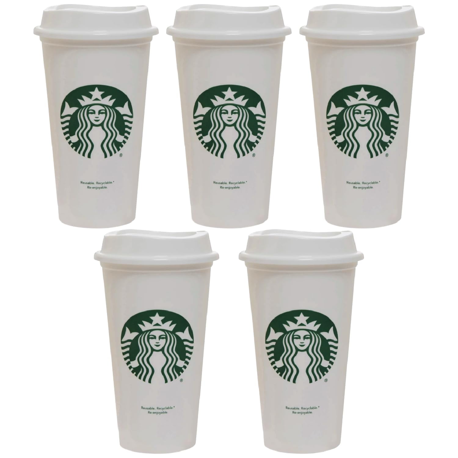 Set De 5 Tazas Calientes Reutilizables Starbucks De 473 Ml Con Tapa
