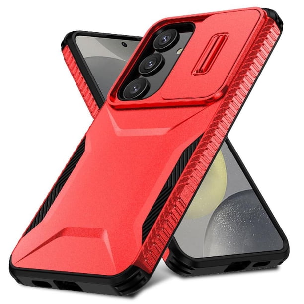 Funda Resistente para Samsung Galaxy S24 con Tapa Deslizante y Protección Militar Rojo