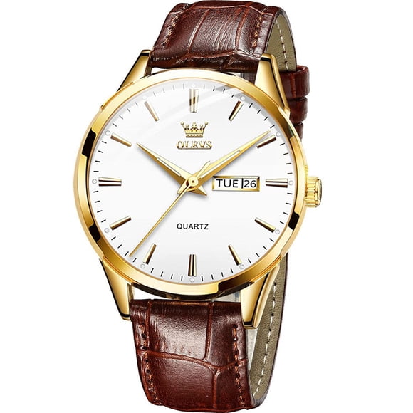 Reloj OLEVS de cuero marrón dorado impermeable para hombre