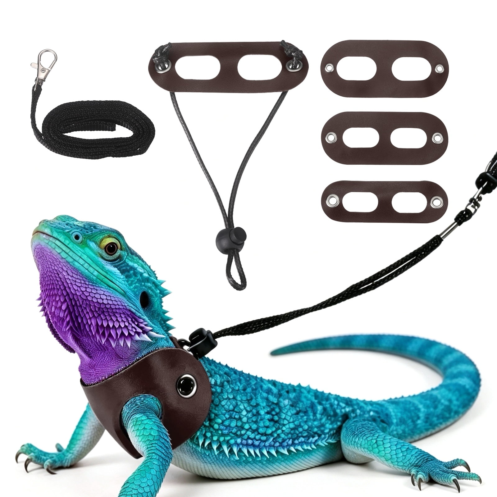 Uxcell Arnés y Correa para Dragón Barbudo, Arnés de Dinosaurio Ajustable de Cuero Suave con Cuerda de Tracción (S/M/L, 3 Piezas, Marrón), para Dragón Barbudo, Reptil, Ardilla, Rata