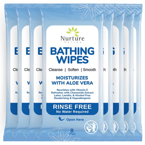 Toallitas de baño Nurture Valley Rinse Free con Aloe 64 toallitas