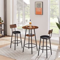 M&Ms - Round Bar Stool Set With Shelf, Upholstered Stool With Backrest, Rustic Brown, 23.62'' W X 23.62'' D X 35.43'' H