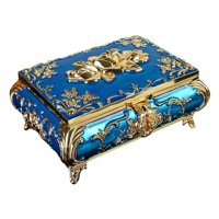 Magideal - Caja De Baratija Con Grabado De Rosa Caja De Joyería Azul Recuerdo Para Anillos, Aretes, Pulseras, Collares O Relojes De Mesa De Boda Durable M