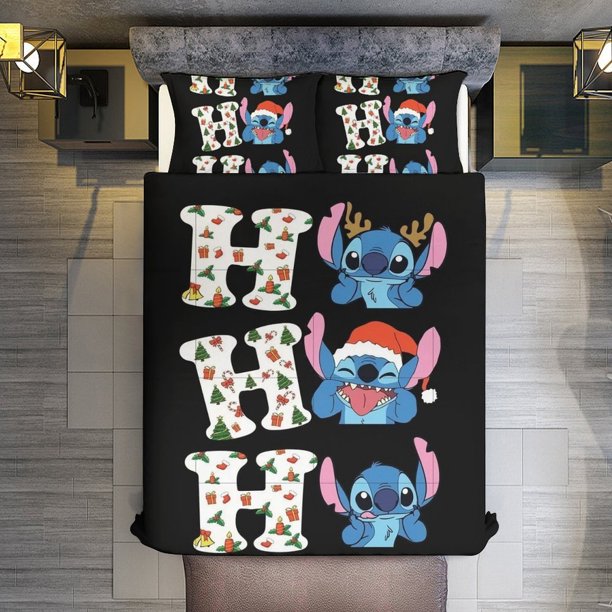 Merry Christmas Stitch Ho1 3 Pieces Duvet Cover Set Full Size Super Soft Fade Resistant Microfiber
