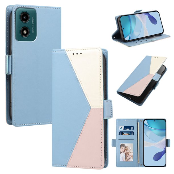 Funda Cartera Tricolor para Motorola Moto G04/G04S con Soporte, Azul Claro