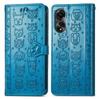 Funda Cartera Foxdock Para Oppo A78 4G , Flip Pu Con Relieve De Gatos Y Perros, Tarjetero Y Soporte