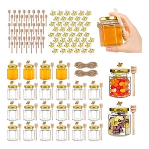 Genérica - 20Pcs Frasco De Vidrio Mini Miel Hexagonal 45 Ml Con Tapa