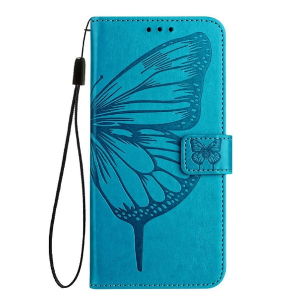 Funda cartera mariposa para Samsung Galaxy A56 5G con soporte y ranuras para tarjetas Azul