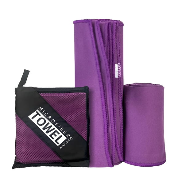 Toallas Microfibra Grande Secado Rápido Pack + Estuche Morado K-fit