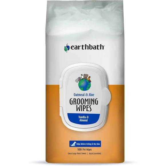 Toallitas Grooming Wipes Earthbath con avena y aloe para perros y gatos, 100 unidades