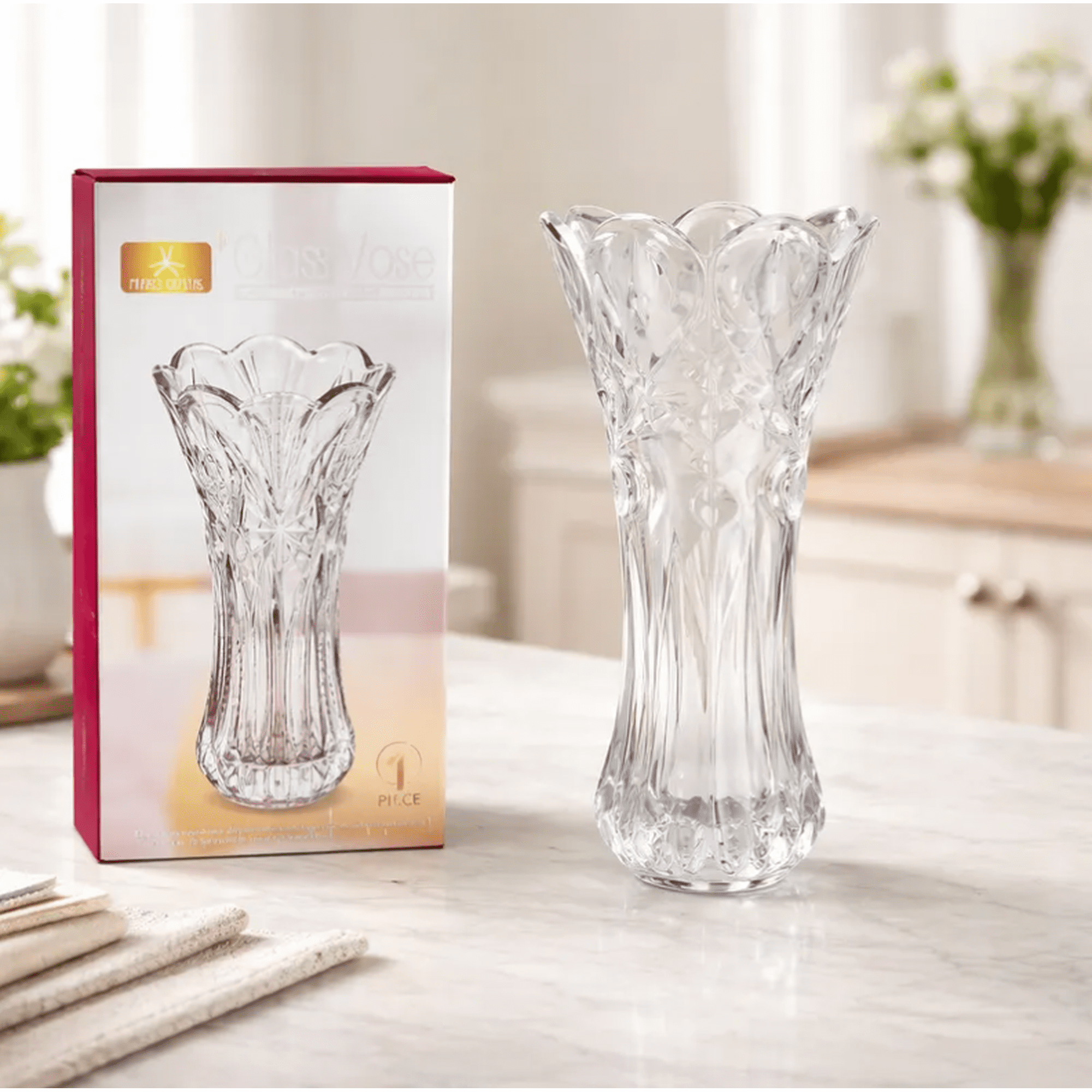 Genérico - Florero De Vidrio Tallado Decorativo 30 Cm Para Centro De Mesa