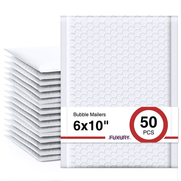 Paquete de 50 sobres acolchados Bubble Mailers, color blanco fuxury, 6 x 10 cm