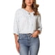 thumbnail image 1 of INSPIRE CHIC Blusa Bohemia de Mujer con Estampado Floral, Cuello con Lazo, Manga 3/4, Tops Casuales M Blanco Azul, 1 of 6