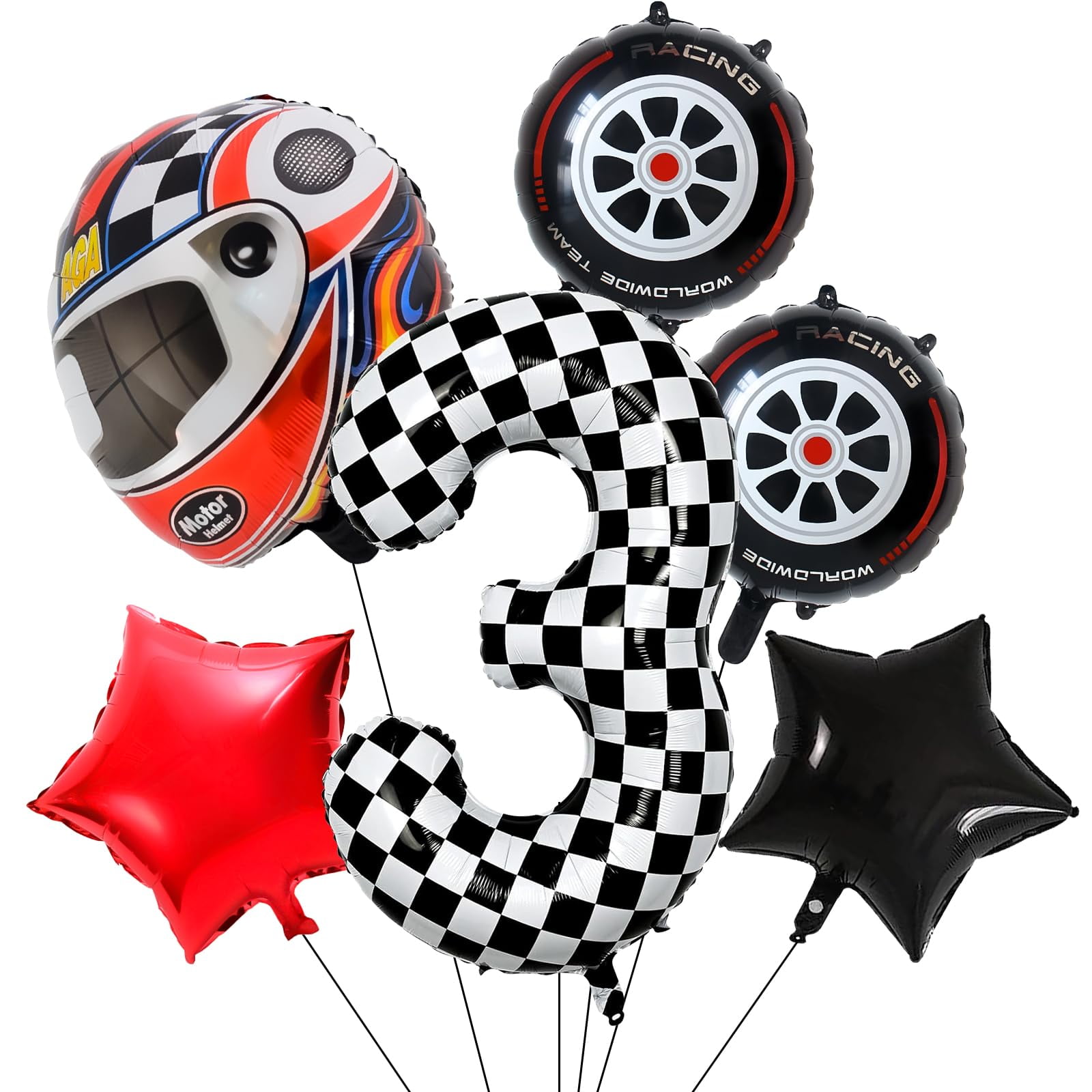 Decmied - Set De Decoración Con Globos A Cuadros Para Fiesta Temática De 3 Coches De Carreras