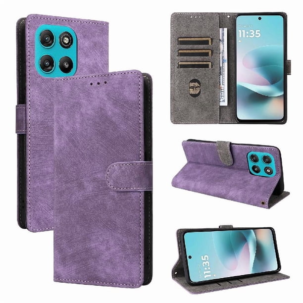 Funda Billetera para Motorola Moto G67 Power 5G con Soporte - Cartera de Cuero con Ranuras Morado