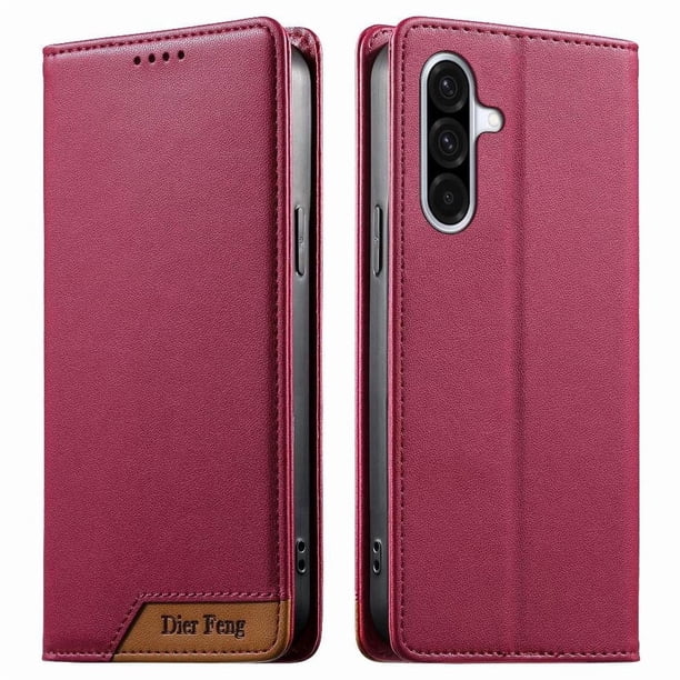 Funda Tipo Cartera de Cuero Sintético para Samsung Galaxy A37 Bloqueo RFID, con Ranuras para Tarjetas y Bolsillo para Efectivo, Cierre Magnético Fuerte Rojo